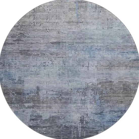 8' Gray And Blue Abstract Washable Round Rug With UV Protection Photo 2