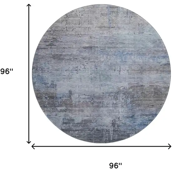 8' Gray And Blue Abstract Washable Round Rug With UV Protection Photo 9