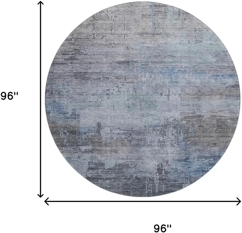 8' Gray And Blue Abstract Washable Round Rug With UV Protection Photo 9