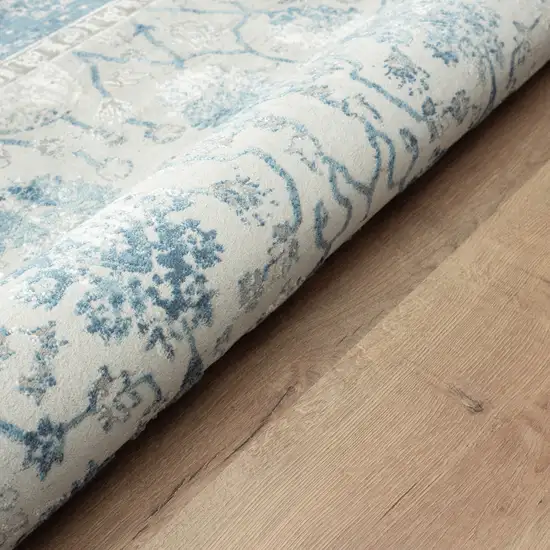 6' Gray And Blue Floral Runner Rug Photo 6