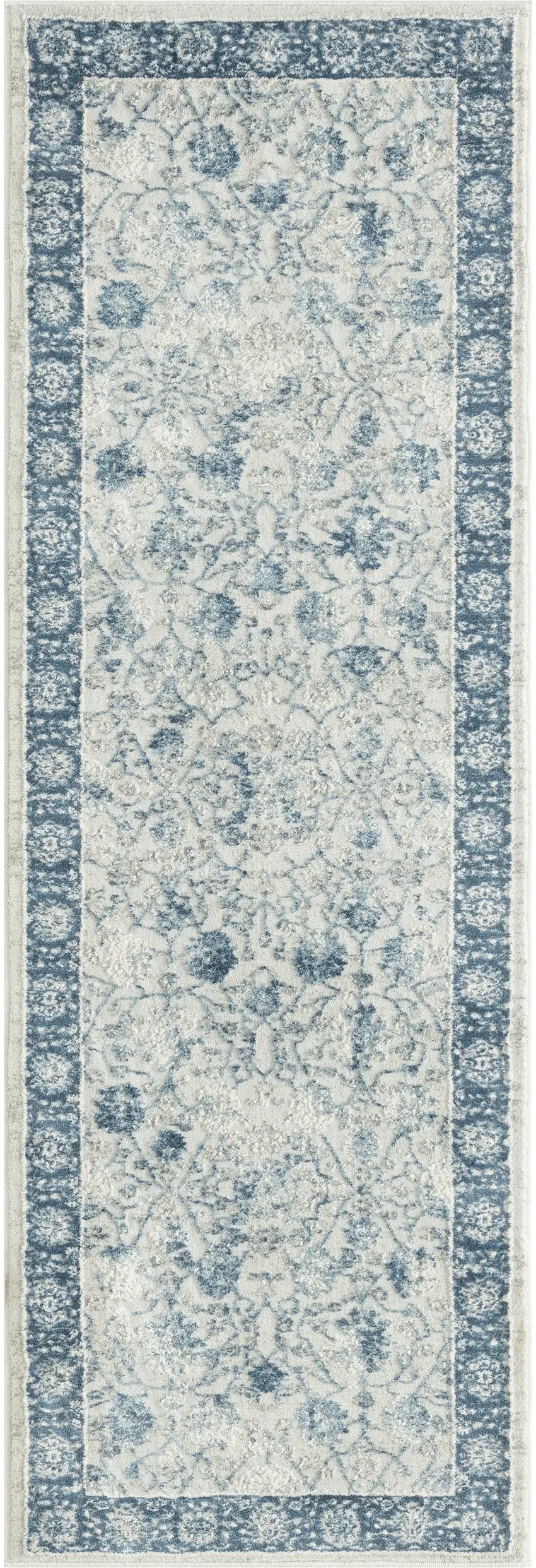 6' Gray And Blue Floral Runner Rug Photo 2
