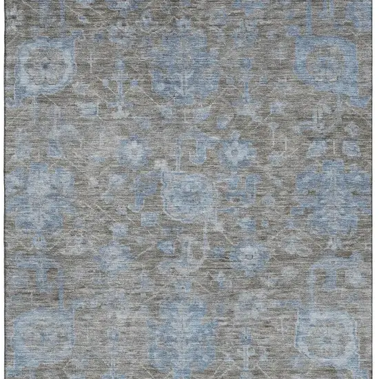 8' Gray And Blue Floral Washable Area Rug With UV Protection Photo 2