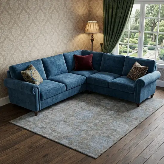 8' Gray And Blue Floral Washable Area Rug With UV Protection Photo 1