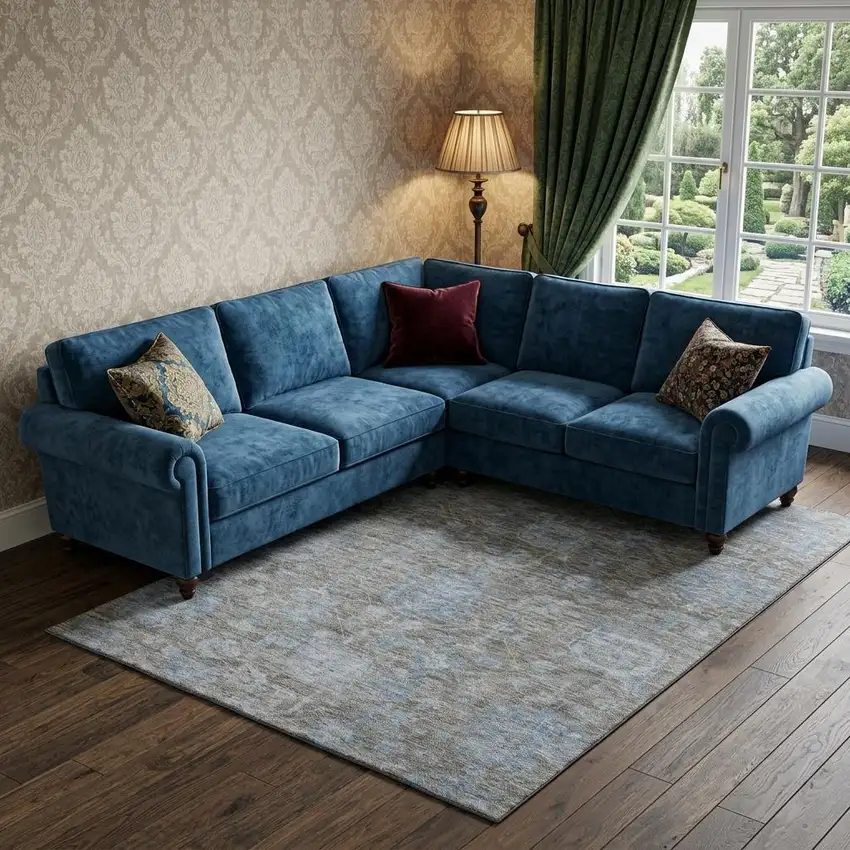 8' Gray And Blue Floral Washable Area Rug With UV Protection Photo 1