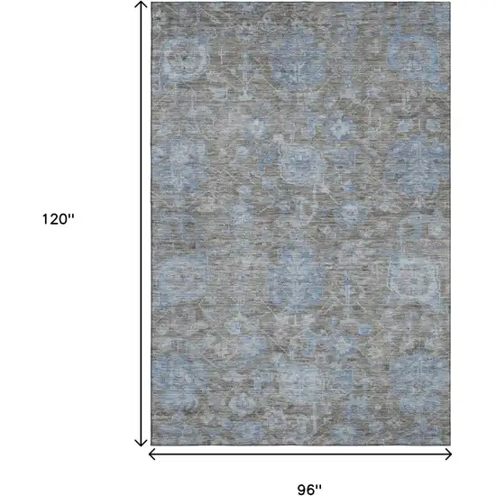8' Gray And Blue Floral Washable Area Rug With UV Protection Photo 7