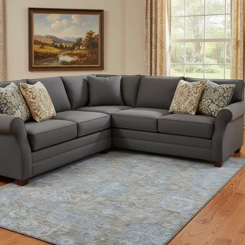 8' Gray And Blue Floral Washable Area Rug With UV Protection Photo 2