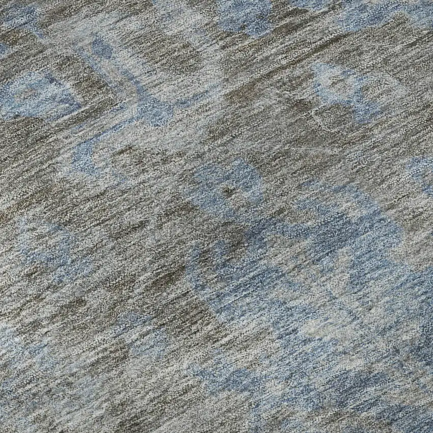8' Gray And Blue Floral Washable Area Rug With UV Protection Photo 9