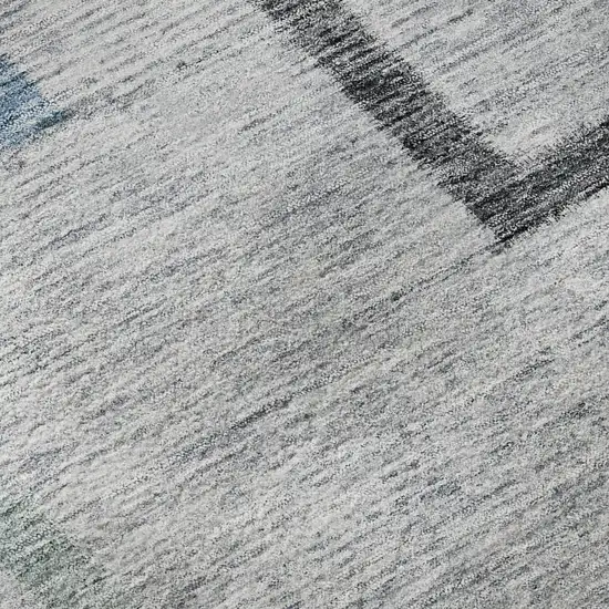 8' Gray And Blue Geometric Washable Round Rug With UV Protection Photo 9