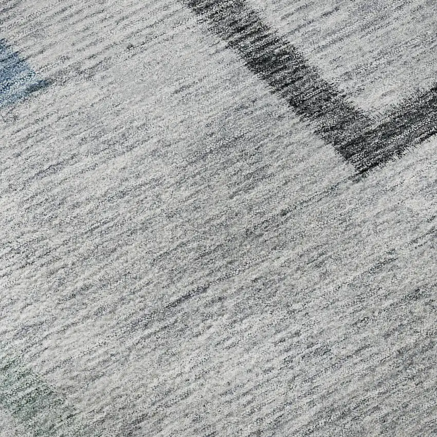 8' Gray And Blue Geometric Washable Round Rug With UV Protection Photo 9