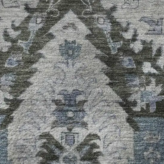 8' Gray And Blue Ikat Washable Round Rug With UV Protection Photo 9