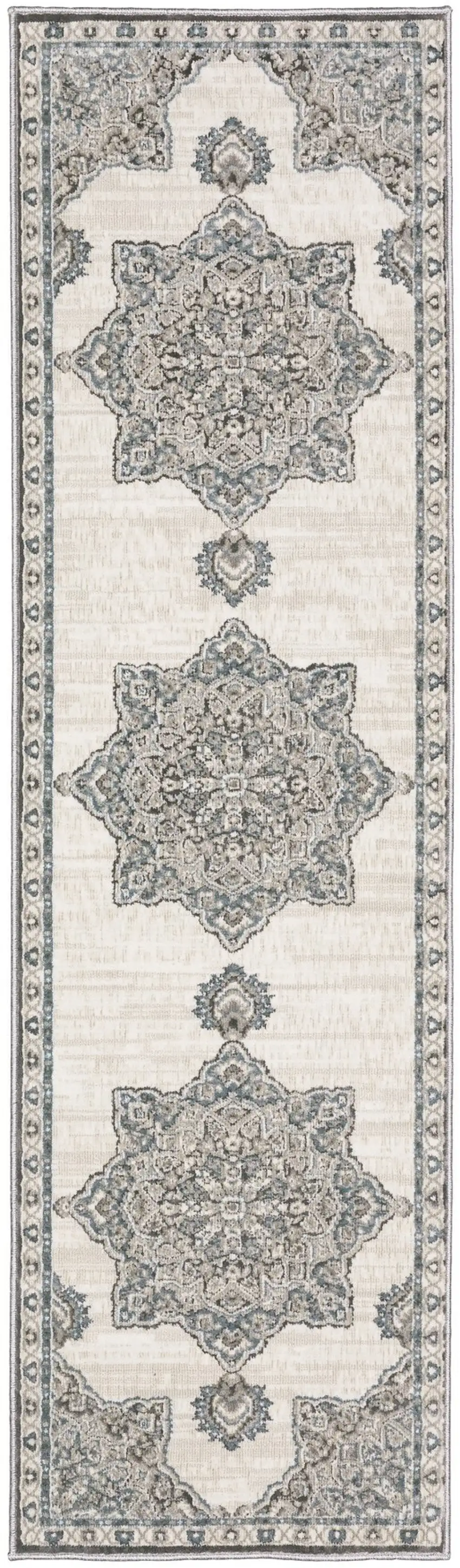 8' Gray And Blue Medallion Runner Rug Photo 2