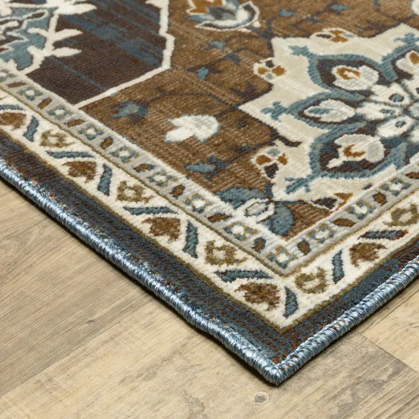 8' Gray And Blue Medallion Runner Rug Photo 9