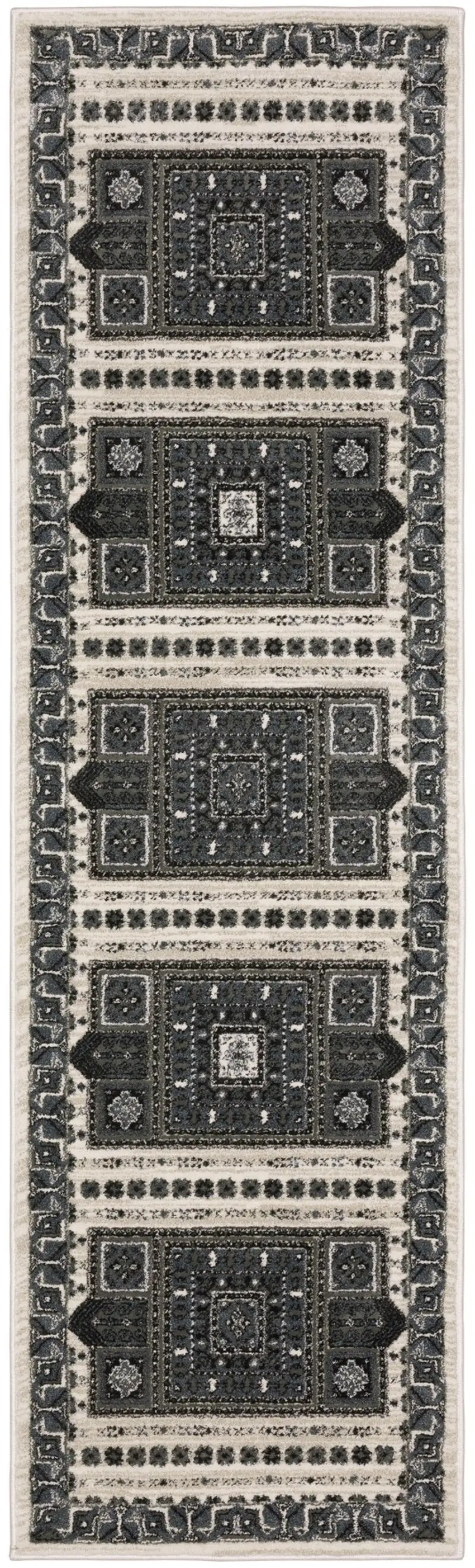 8' Gray And Blue Medallion Runner Rug Photo 2