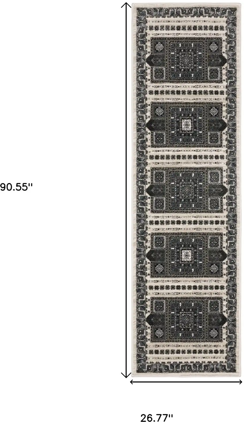 8' Gray And Blue Medallion Runner Rug Photo 3