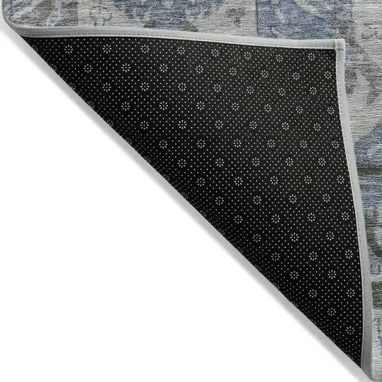 8' Gray And Blue Round Damask Washable Indoor Outdoor Area Rug Photo 9