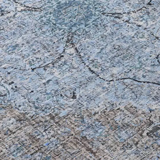 8' Gray And Blue Round Oriental Washable Indoor Outdoor Area Rug Photo 9