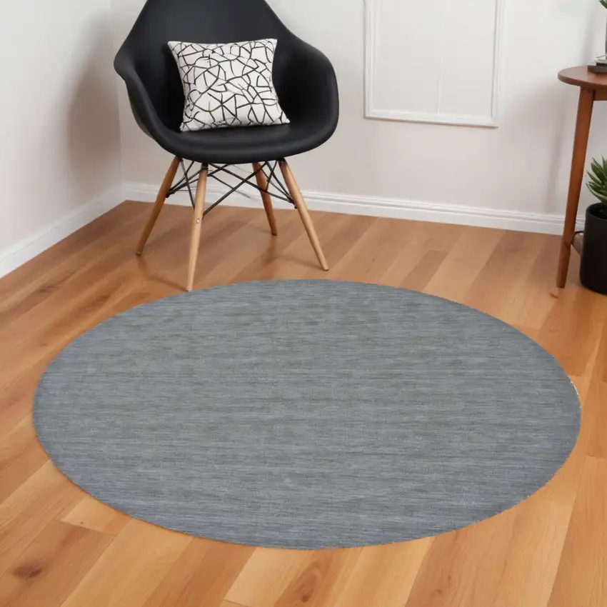 8' Blue and Gray Round Wool Hand Woven Area Rug Photo 1