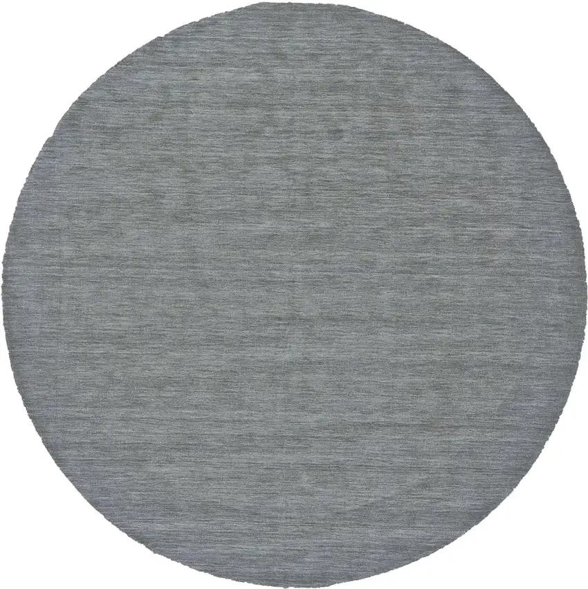 8' Gray And Blue Round Wool Hand Woven Stain Resistant Area Rug Photo 1