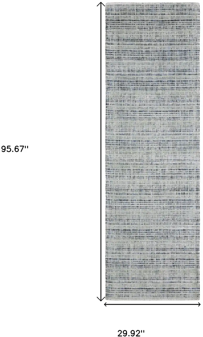 8' Gray And Blue Striped Hand Tufted Runner Rug Photo 3