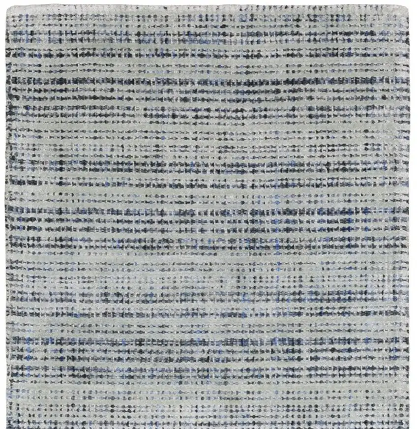 8' Gray And Blue Striped Hand Tufted Runner Rug Photo 5