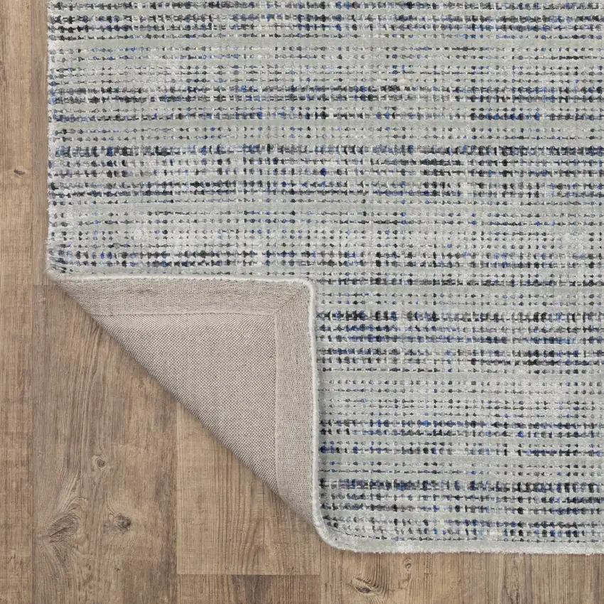 8' Gray And Blue Striped Hand Tufted Runner Rug Photo 9