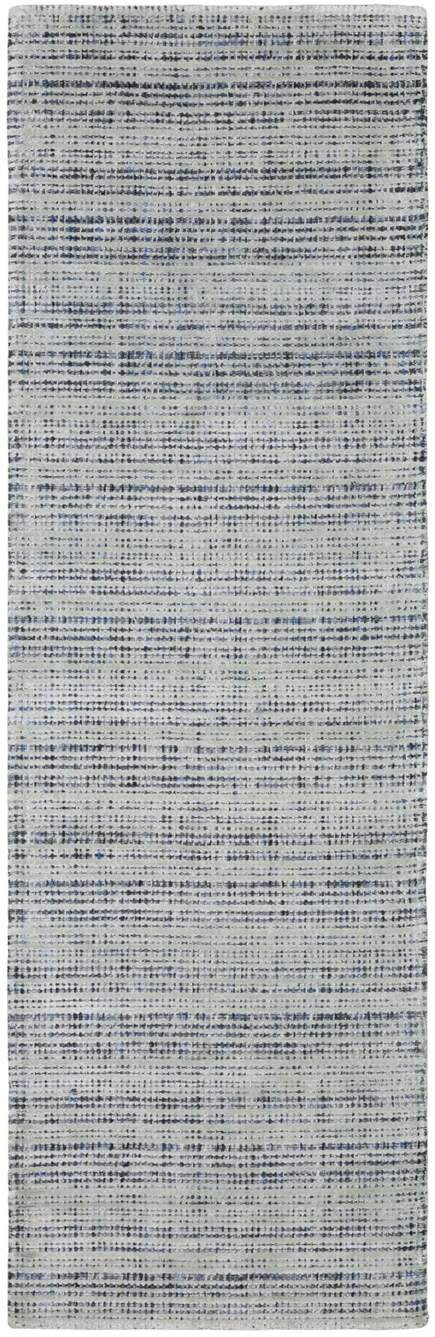 8' Gray And Blue Striped Hand Tufted Runner Rug Photo 6