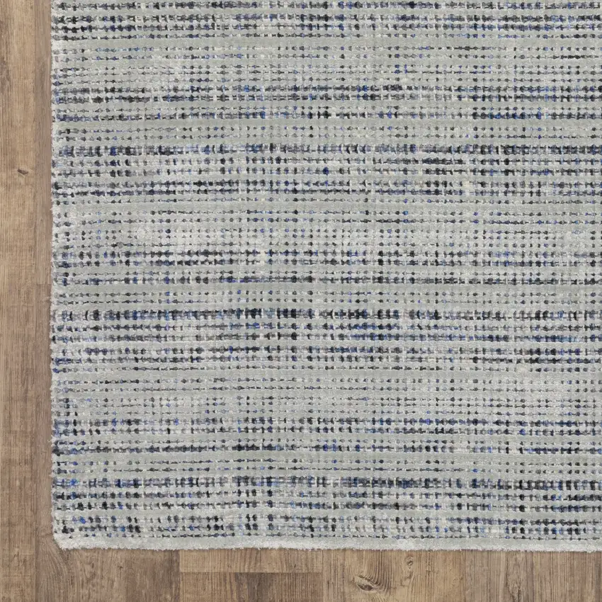 8' Gray And Blue Striped Hand Tufted Runner Rug Photo 4