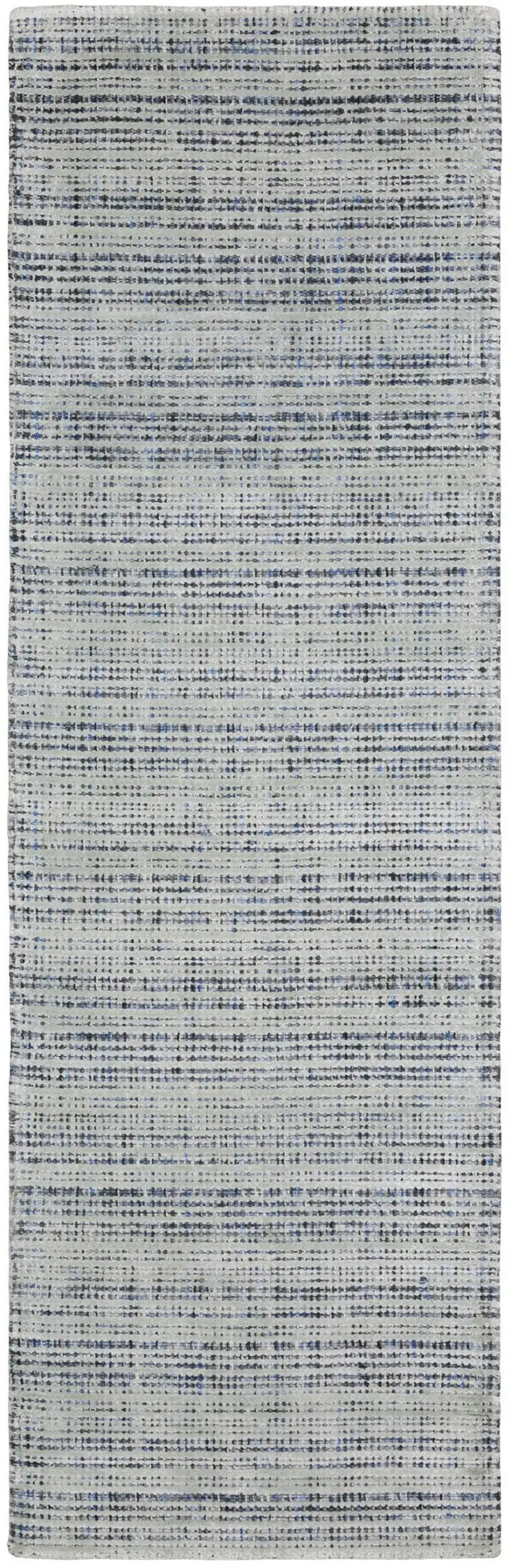 8' Gray And Blue Striped Hand Tufted Runner Rug Photo 2