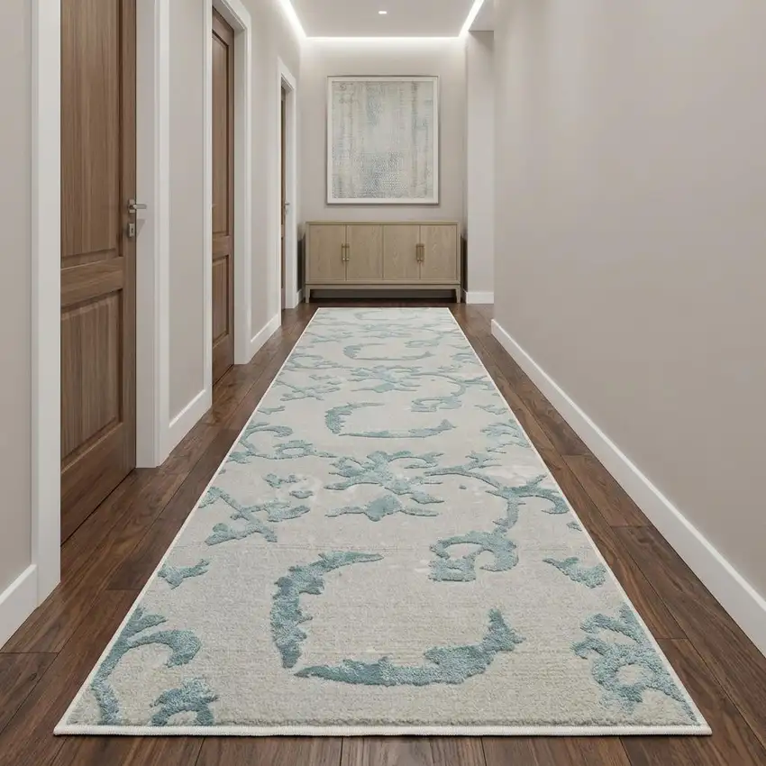 10' Gray And Blue Trellis Area Rug Photo 1
