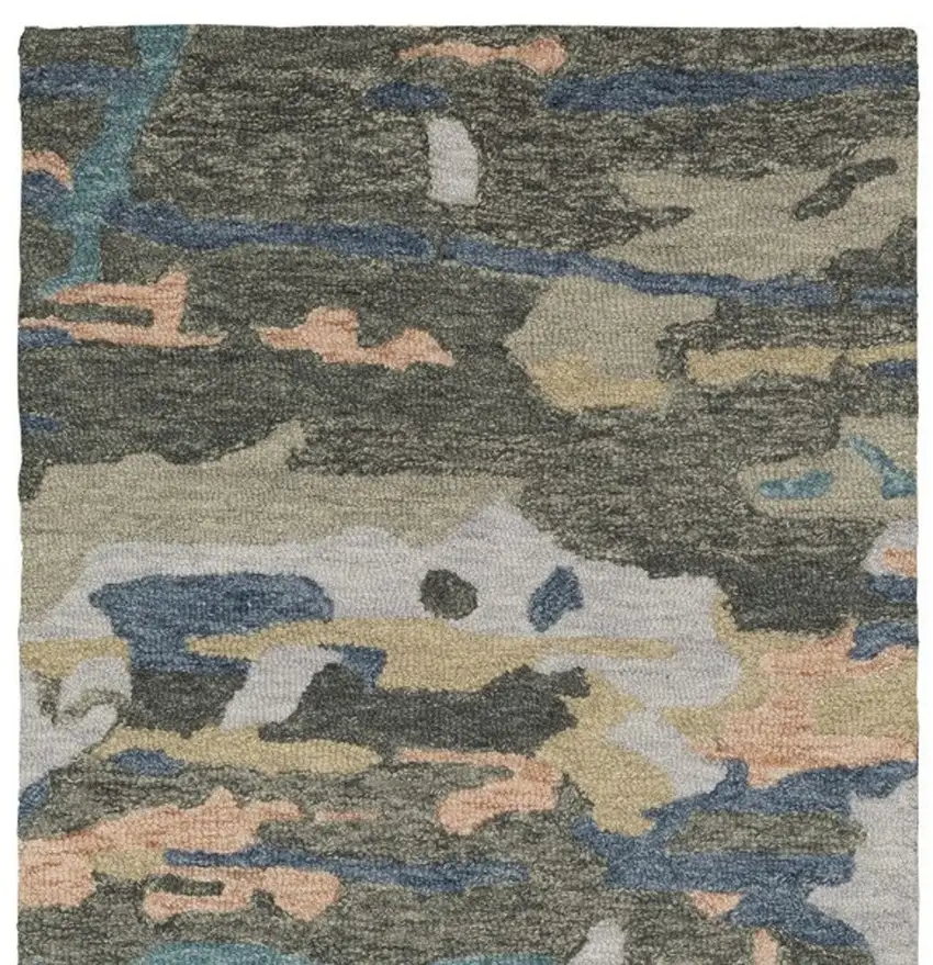 8' Gray And Blue Wool Abstract Hand Tufted Runner Rug Photo 4