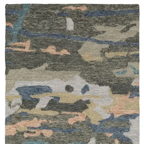 8' Gray And Blue Wool Abstract Hand Tufted Runner Rug Photo 4