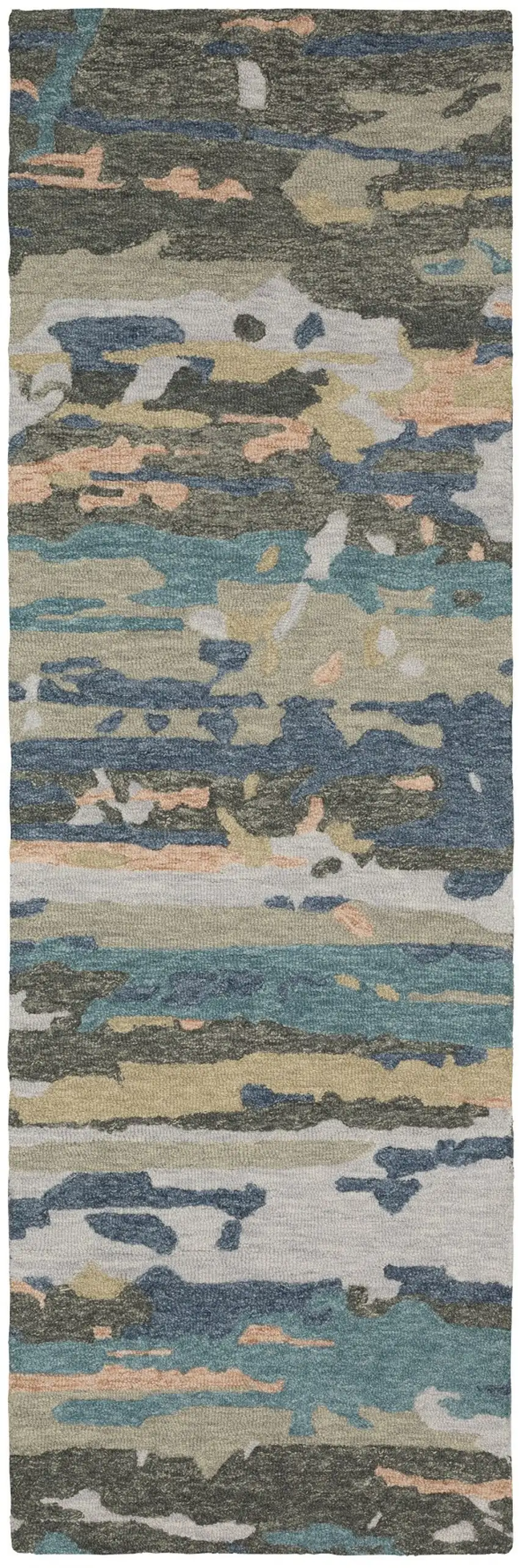 8' Gray And Blue Wool Abstract Hand Tufted Runner Rug Photo 2