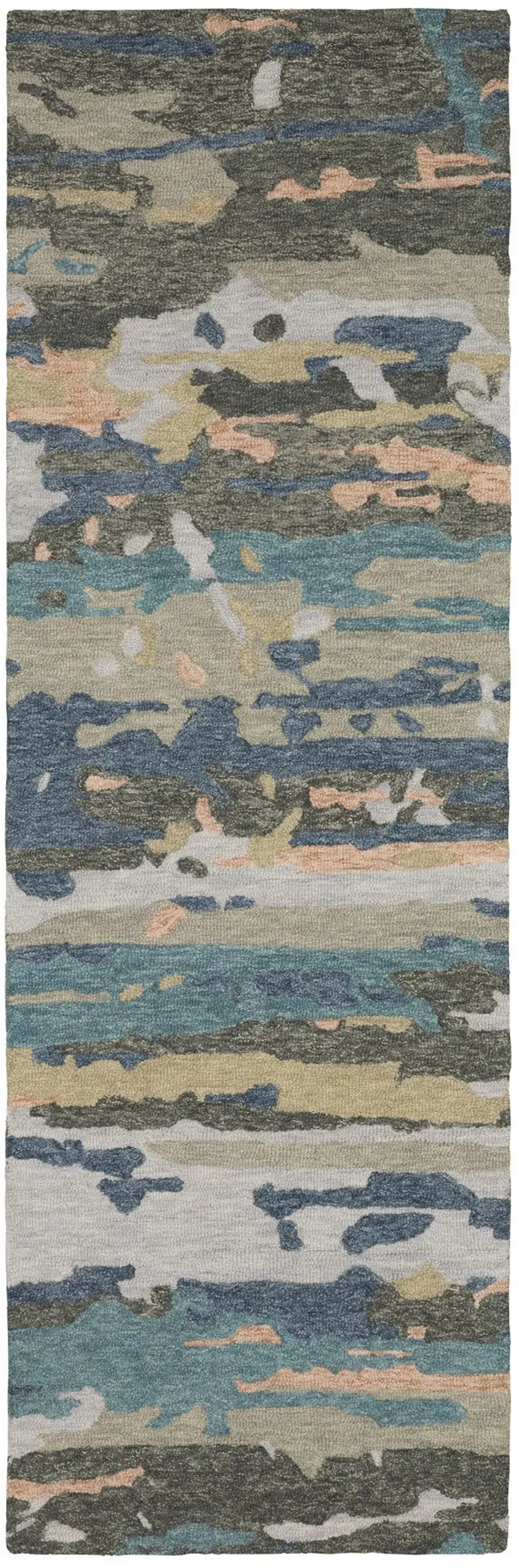8' Gray And Blue Wool Abstract Hand Tufted Runner Rug Photo 5