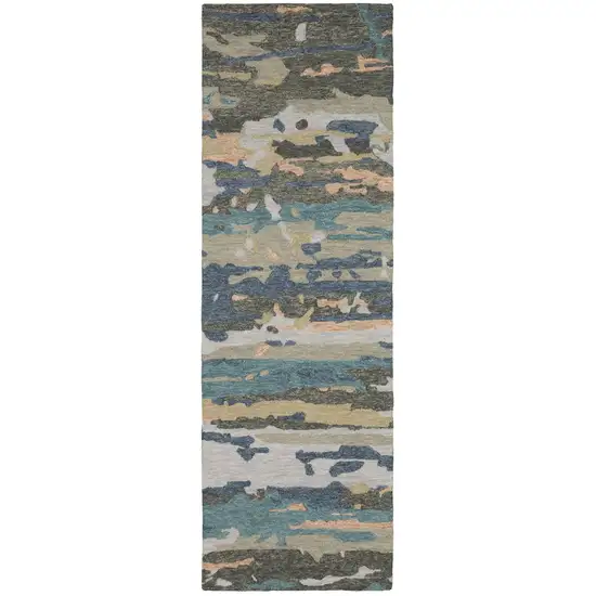 8' Gray And Blue Wool Abstract Hand Tufted Runner Rug Photo 5