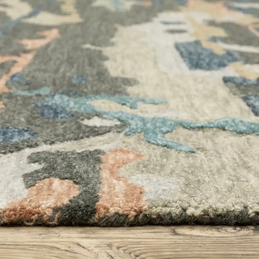 8' Gray And Blue Wool Abstract Hand Tufted Runner Rug Photo 7