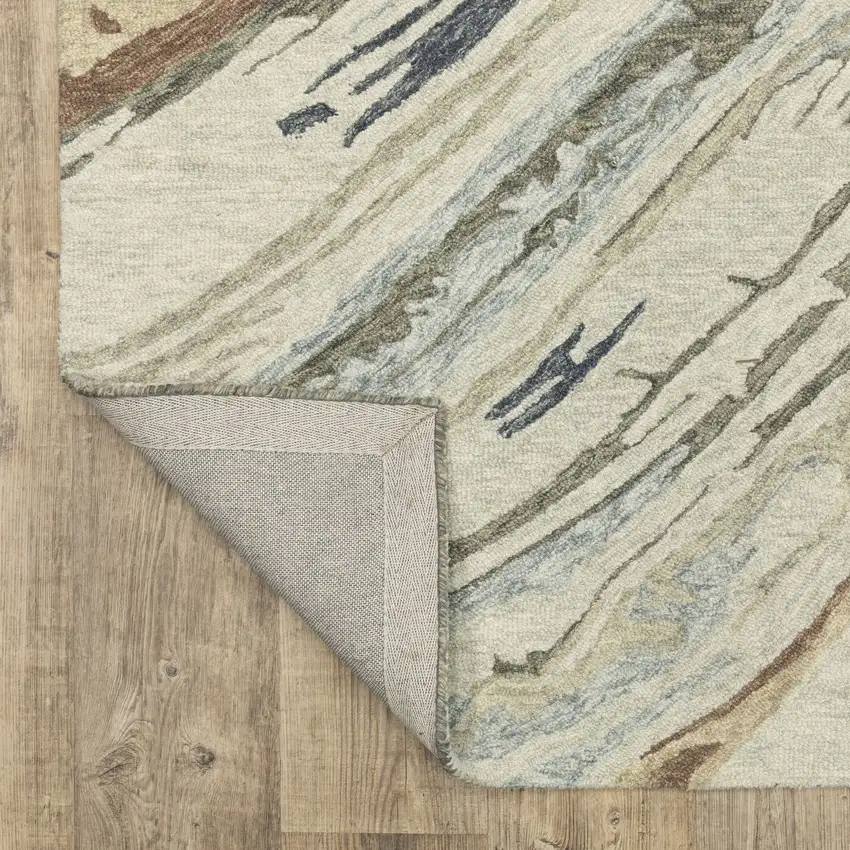 8' Gray And Blue Wool Abstract Hand Tufted Runner Rug Photo 8
