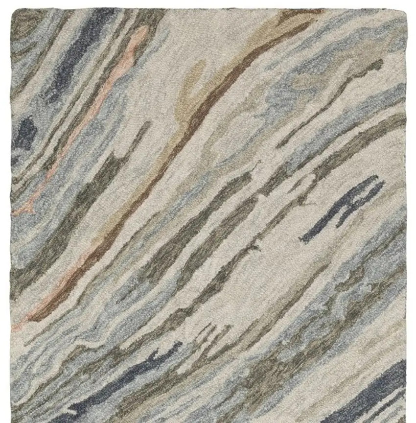 8' Gray And Blue Wool Abstract Hand Tufted Runner Rug Photo 4