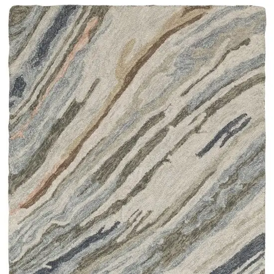 8' Gray And Blue Wool Abstract Hand Tufted Runner Rug Photo 4