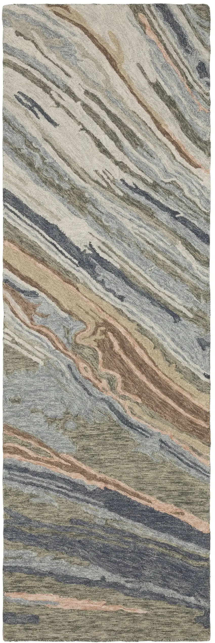 8' Gray And Blue Wool Abstract Hand Tufted Runner Rug Photo 5