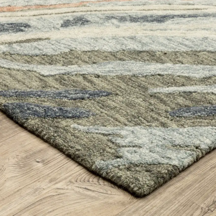8' Gray And Blue Wool Abstract Hand Tufted Runner Rug Photo 6