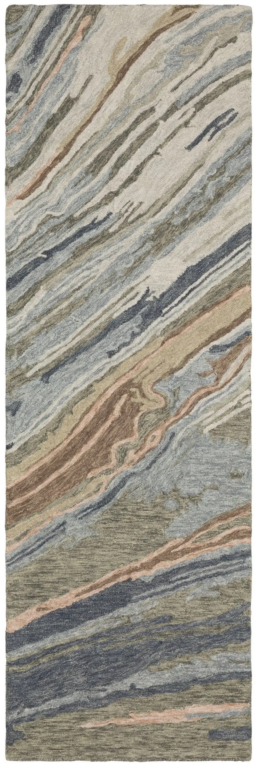 8' Gray And Blue Wool Abstract Hand Tufted Runner Rug Photo 2