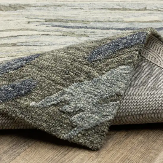 8' Gray And Blue Wool Abstract Hand Tufted Runner Rug Photo 9