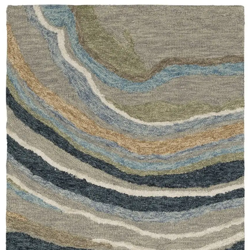 8' Gray And Blue Wool Abstract Hand Tufted Runner Rug Photo 4