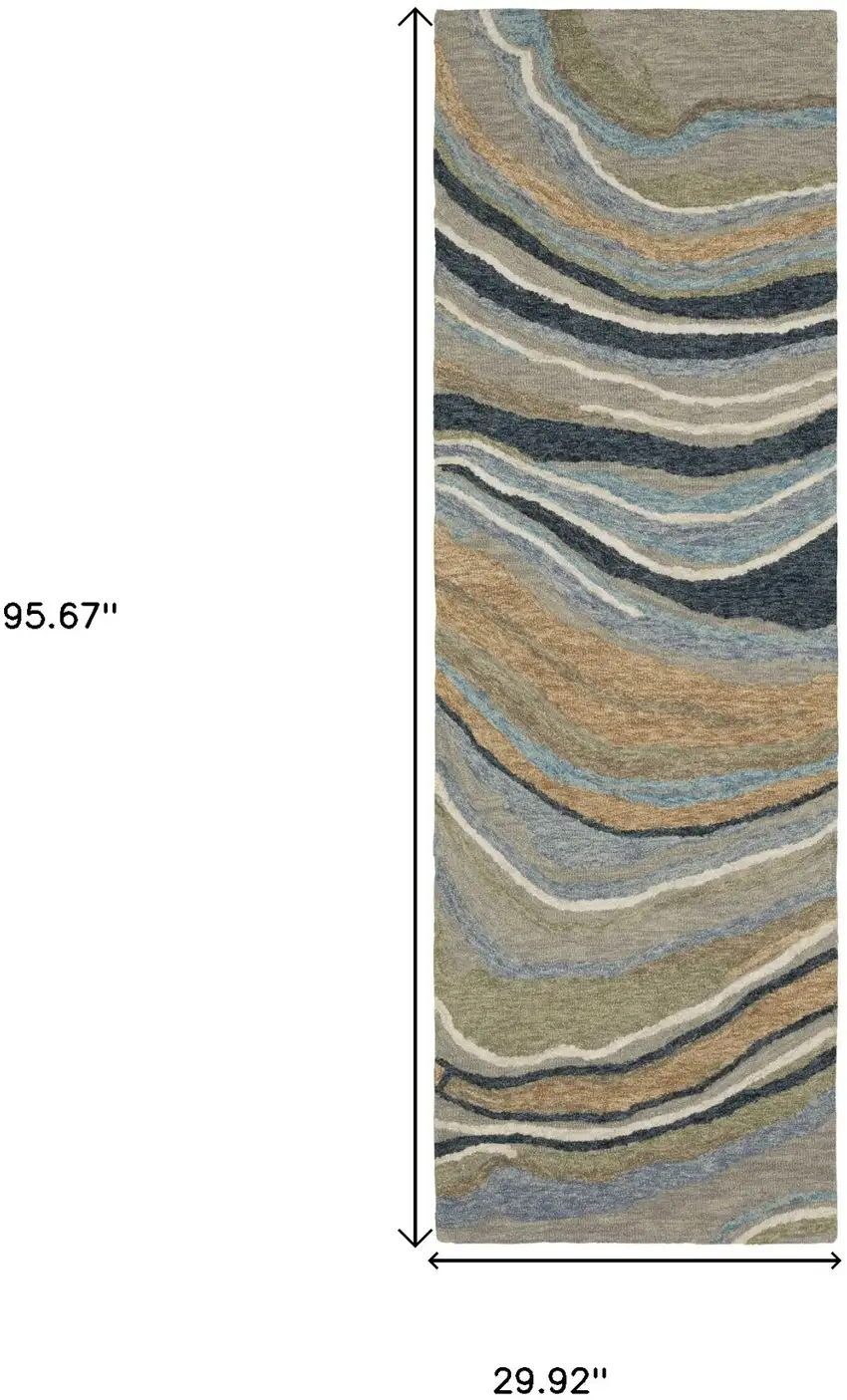 8' Gray And Blue Wool Abstract Hand Tufted Runner Rug Photo 3