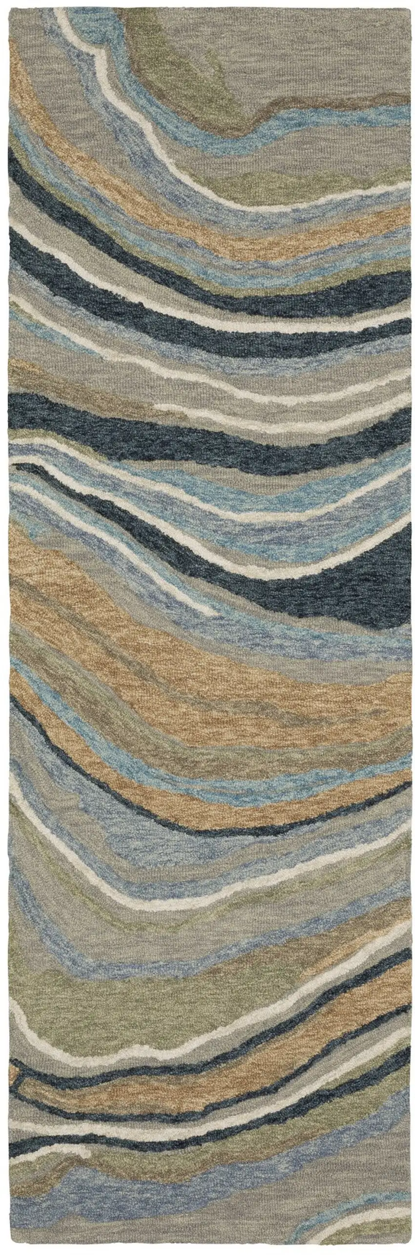8' Gray And Blue Wool Abstract Hand Tufted Runner Rug Photo 2