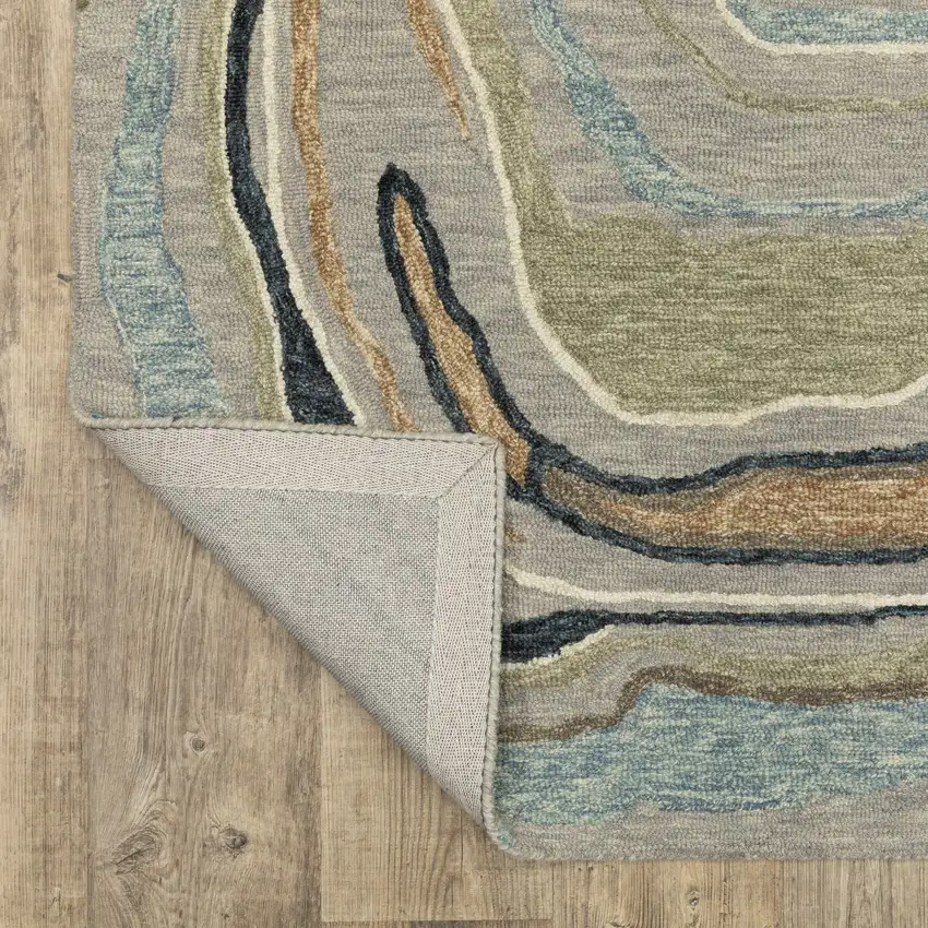 8' Gray And Blue Wool Abstract Hand Tufted Runner Rug Photo 8