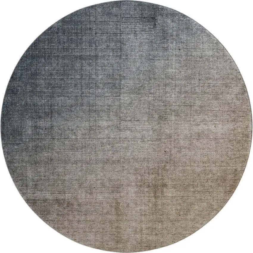 8' Gray And Brown Ombre Washable Round Rug With UV Protection Photo 1