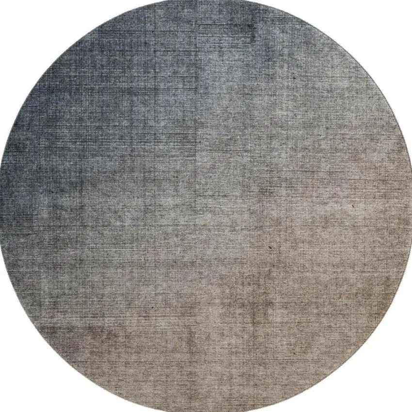 8' Gray And Brown Ombre Washable Round Rug With UV Protection Photo 3