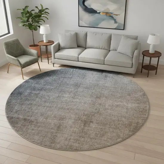 8' Gray And Brown Ombre Washable Round Rug With UV Protection Photo 2