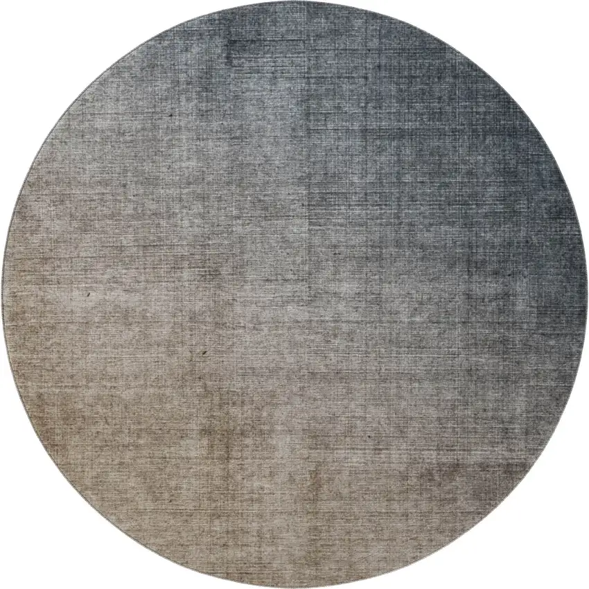 8' Gray And Brown Ombre Washable Round Rug With UV Protection Photo 4